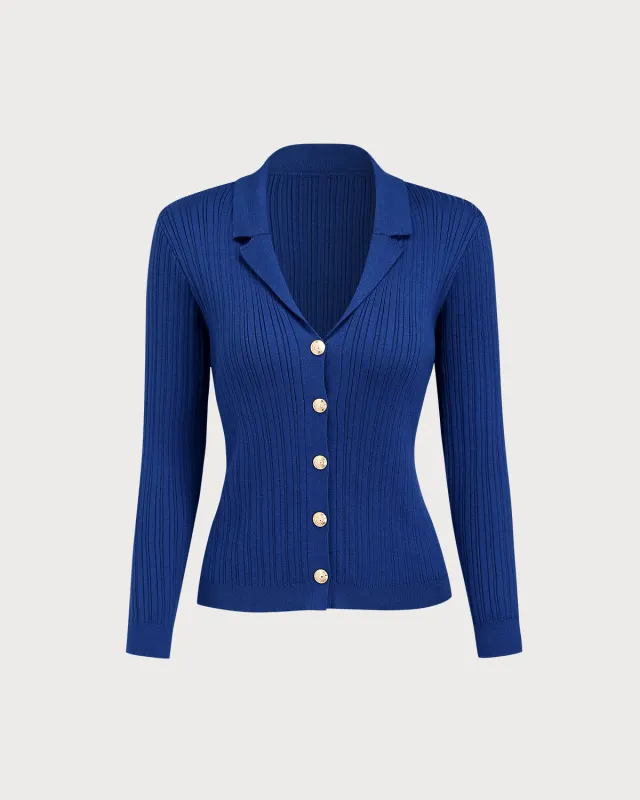 Blue V Neck Button Knit Cardigan sold by rihoas