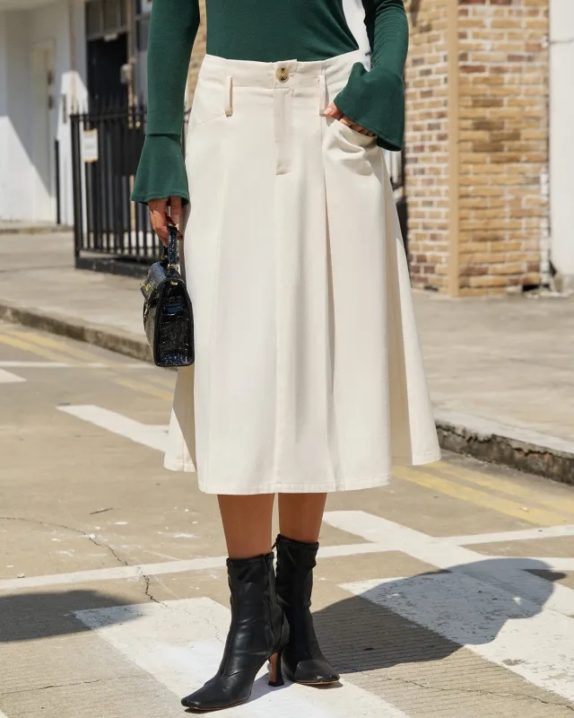 Beige A-Line Pocket Midi Skirt sold by rihoas