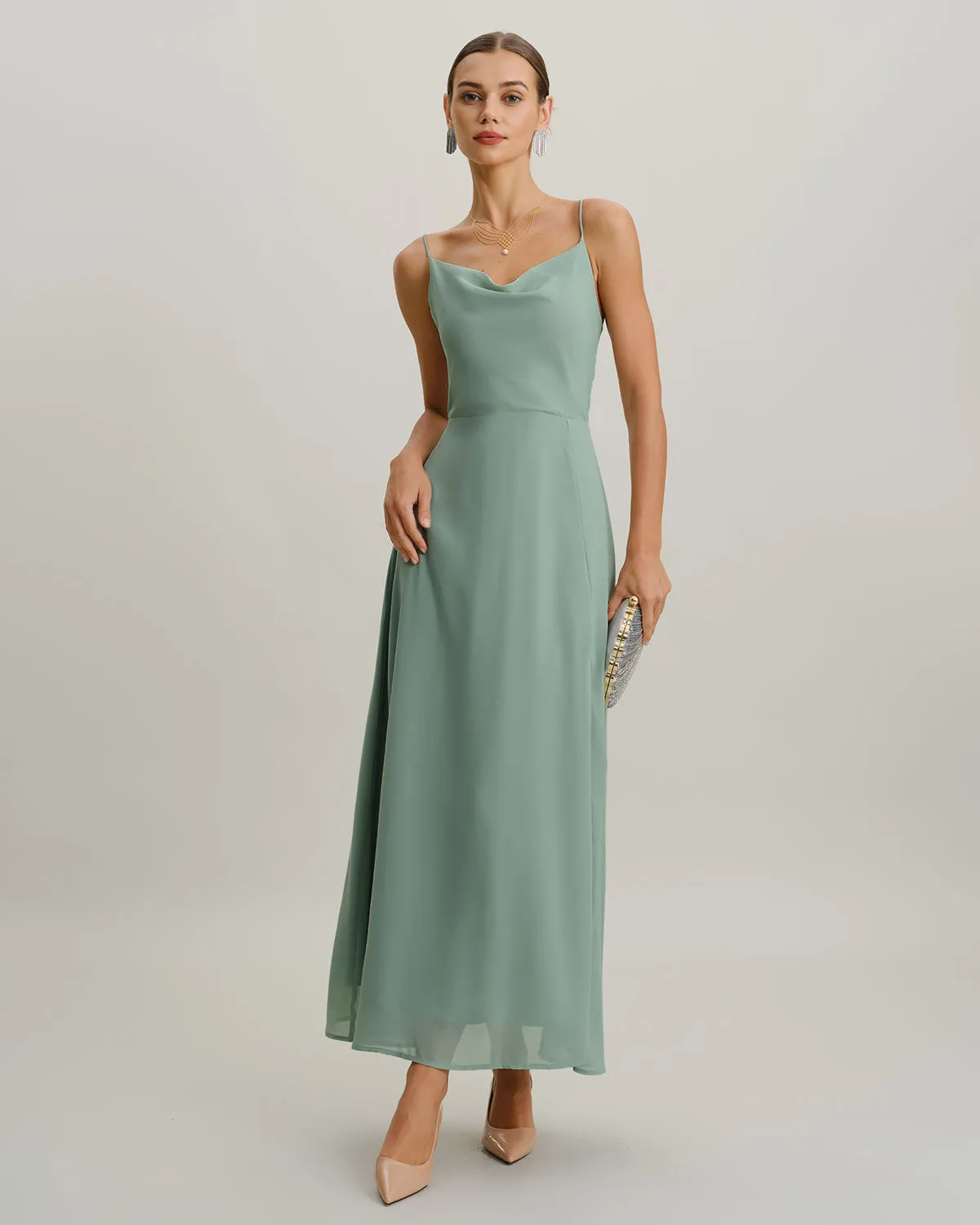 Green A-Line Backless Slip Maxi Dress sold by rihoas product image thumbnail 3