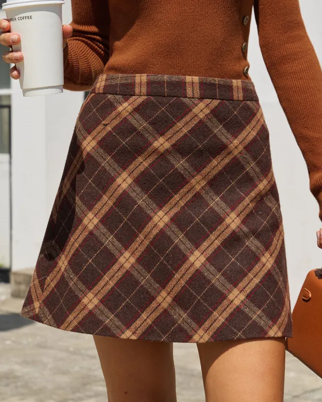 Brown High Waisted Plaid Mini Skirt sold by rihoas