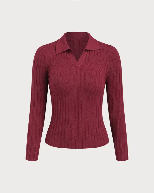 Red Collared Slim Knit Tee sold by rihoas