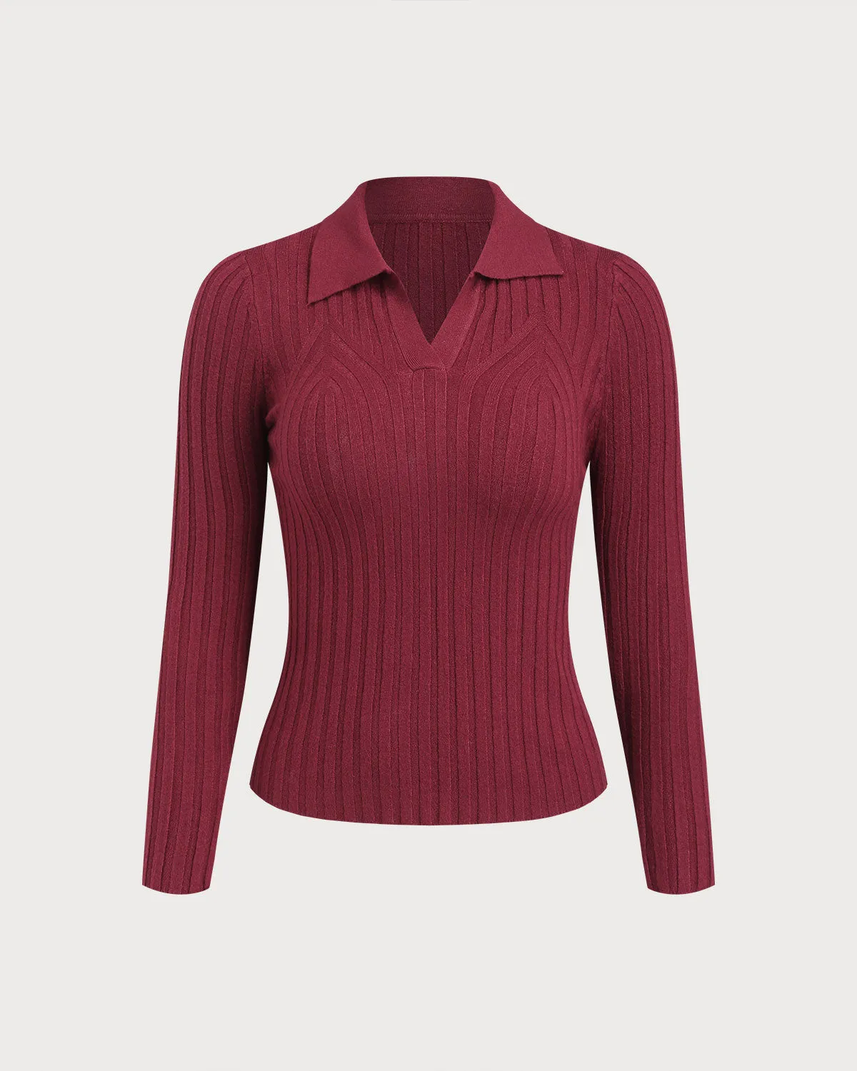 Red Collared Slim Knit Tee sold by rihoas