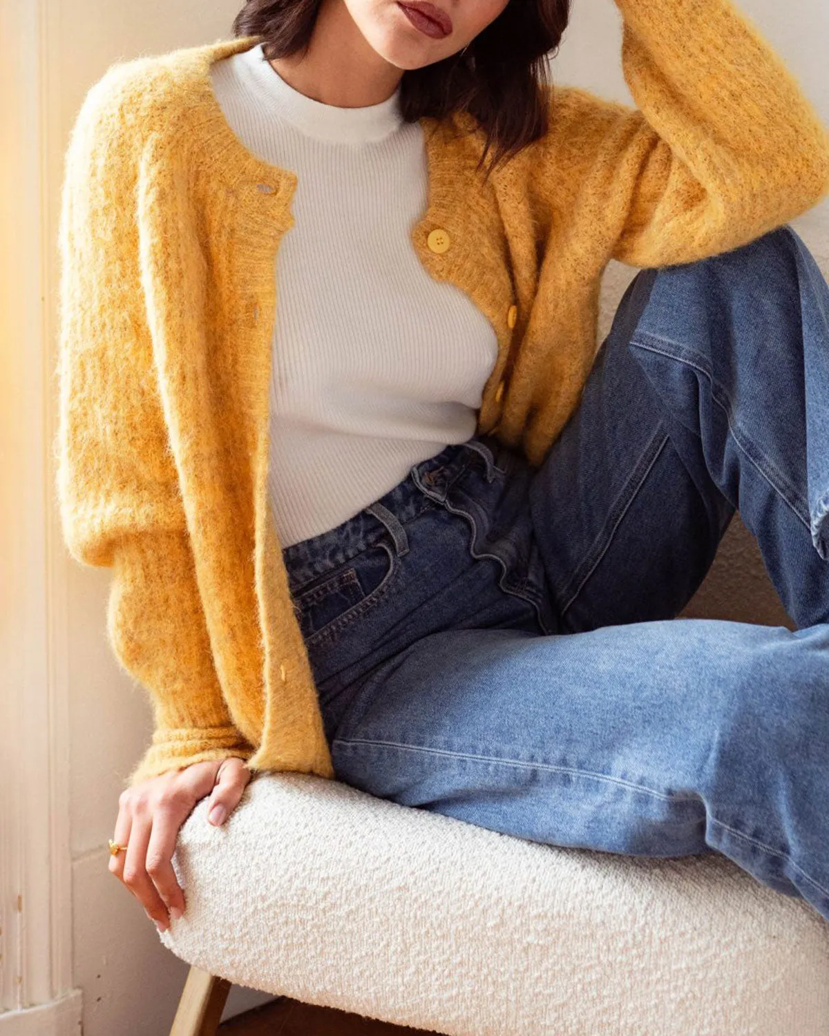 Yellow Single Breasted Knit Cardigan sold by rihoas product image thumbnail 3