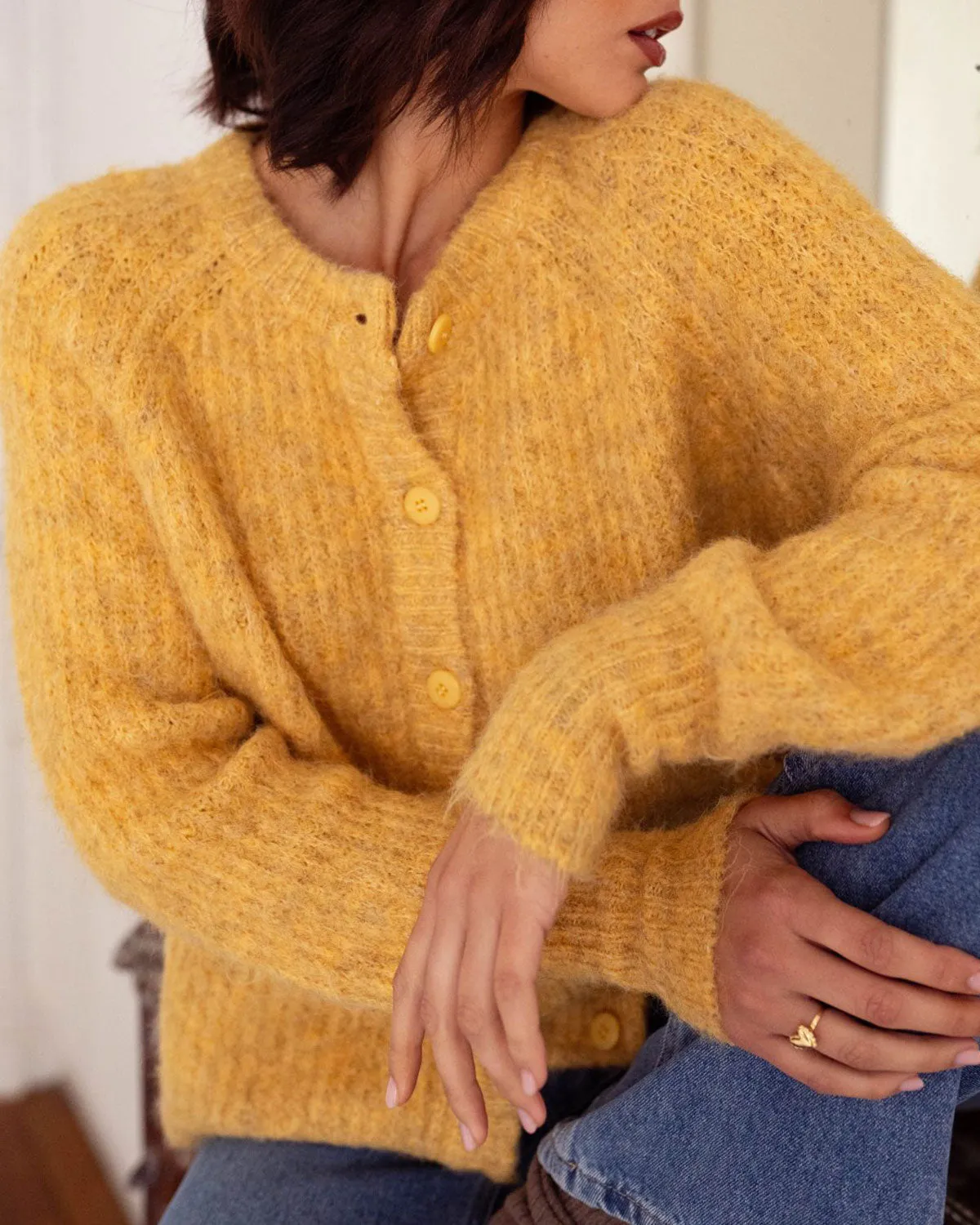 Yellow Single Breasted Knit Cardigan sold by rihoas product image thumbnail 2