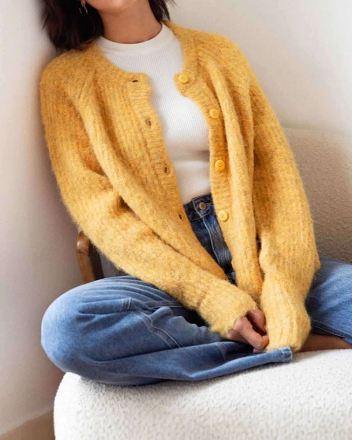 Yellow Single Breasted Knit Cardigan sold by rihoas product image thumbnail 4
