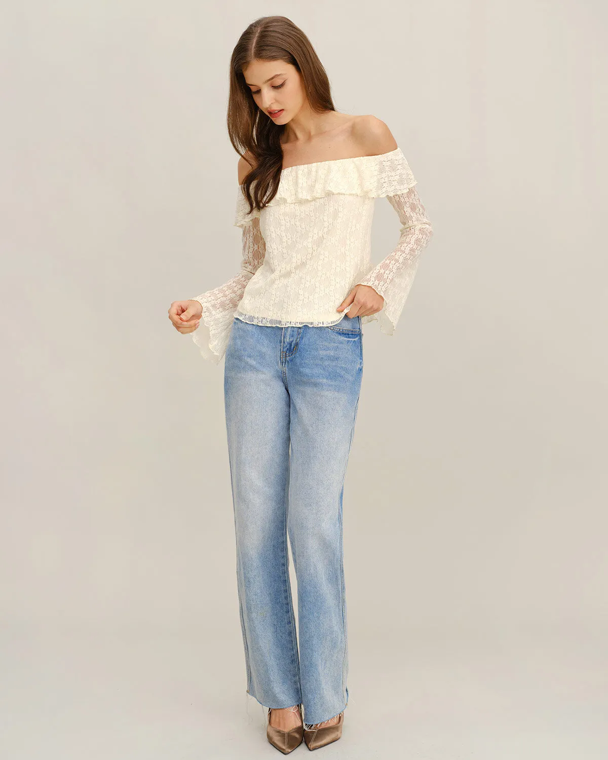Apricot Lace Off The Shoulder Tee sold by rihoas product image thumbnail 5