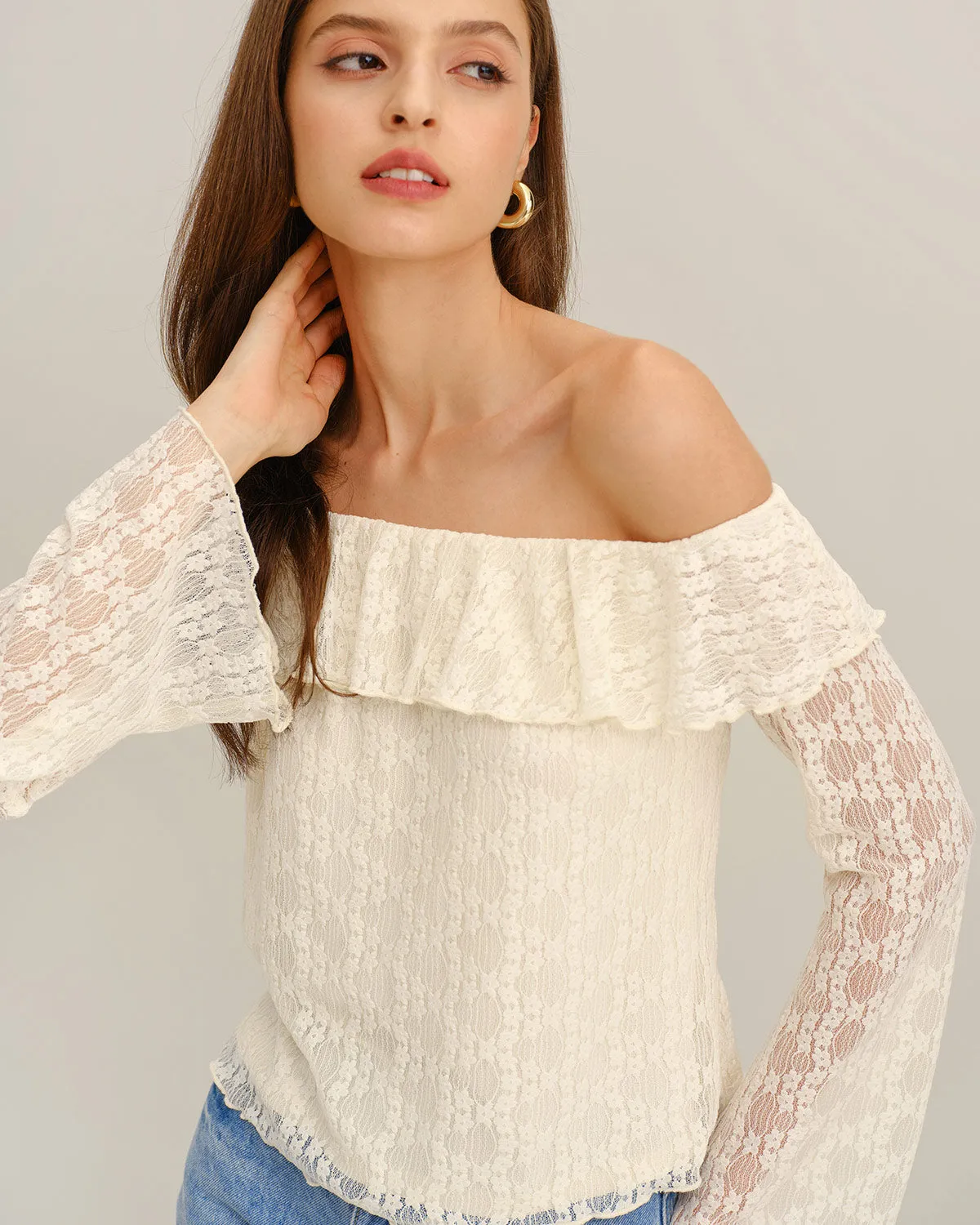 Apricot Lace Off The Shoulder Tee sold by rihoas product image thumbnail 2