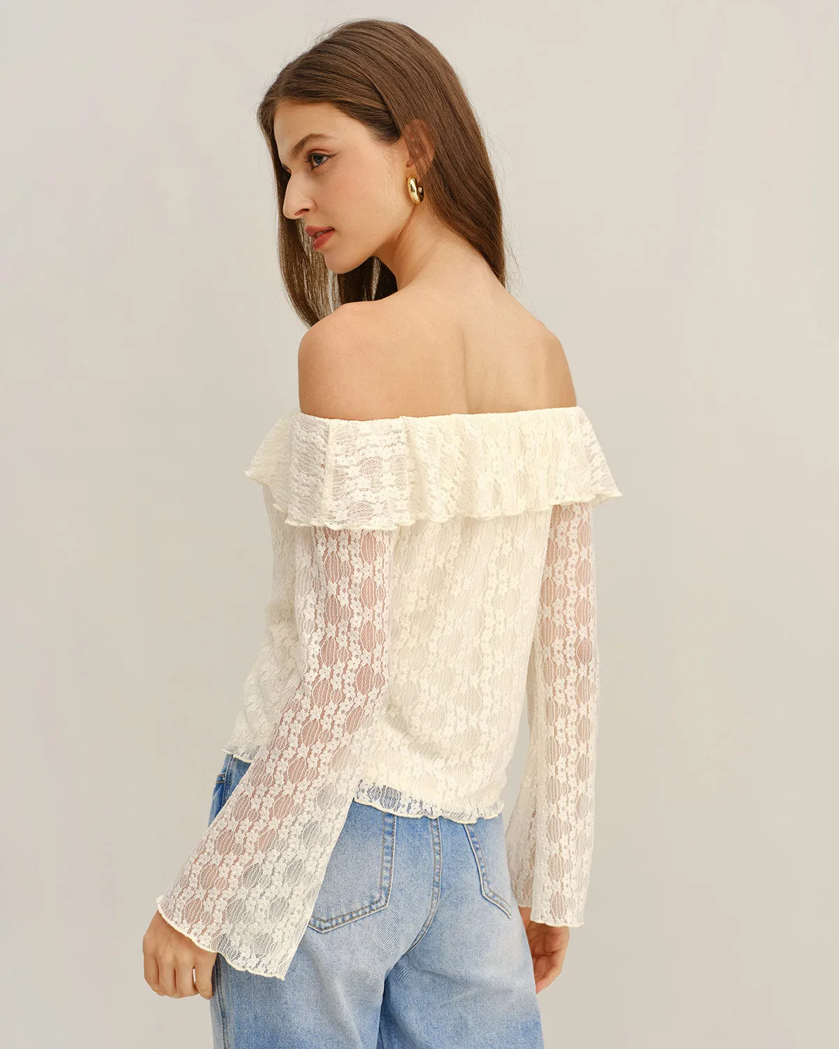 Apricot Lace Off The Shoulder Tee sold by rihoas product image thumbnail 4