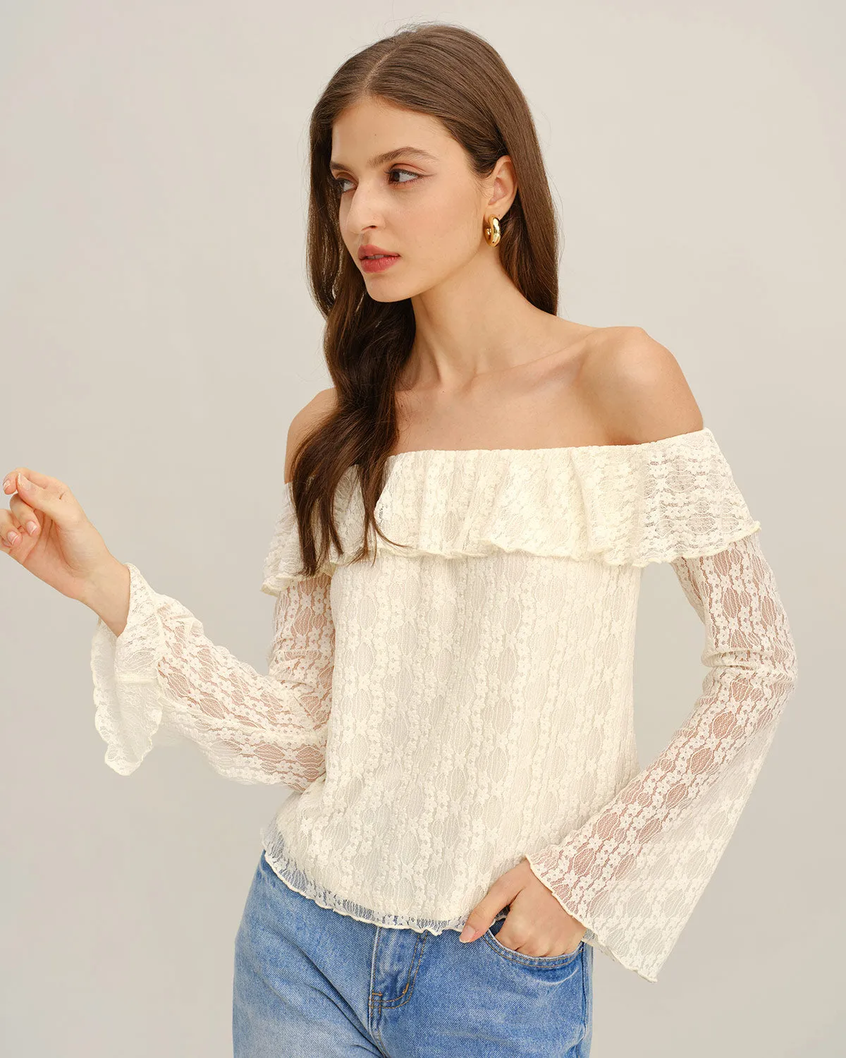 Apricot Lace Off The Shoulder Tee sold by rihoas product image thumbnail 3