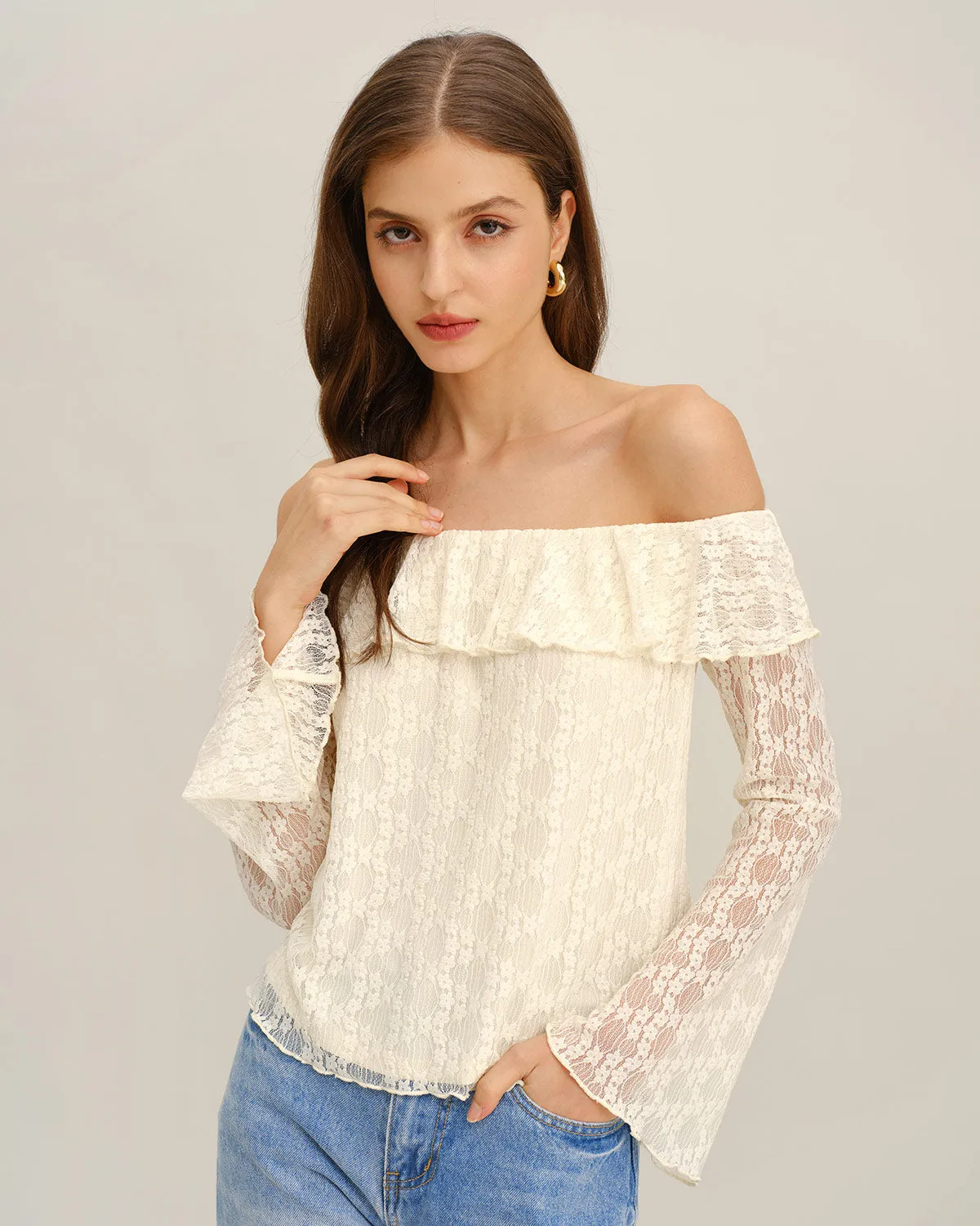 Apricot Lace Off The Shoulder Tee sold by rihoas