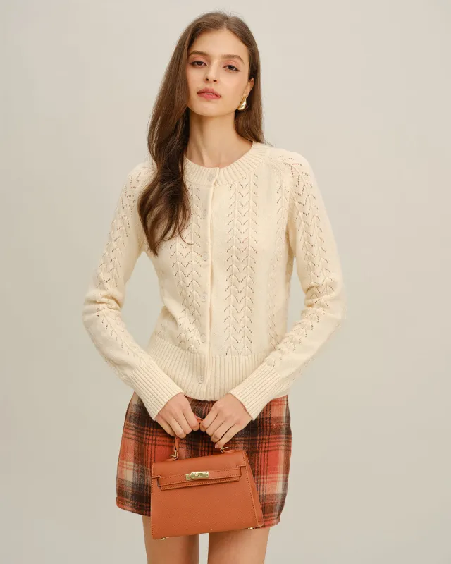 Beige Round Neck Knit Cardigan sold by rihoas