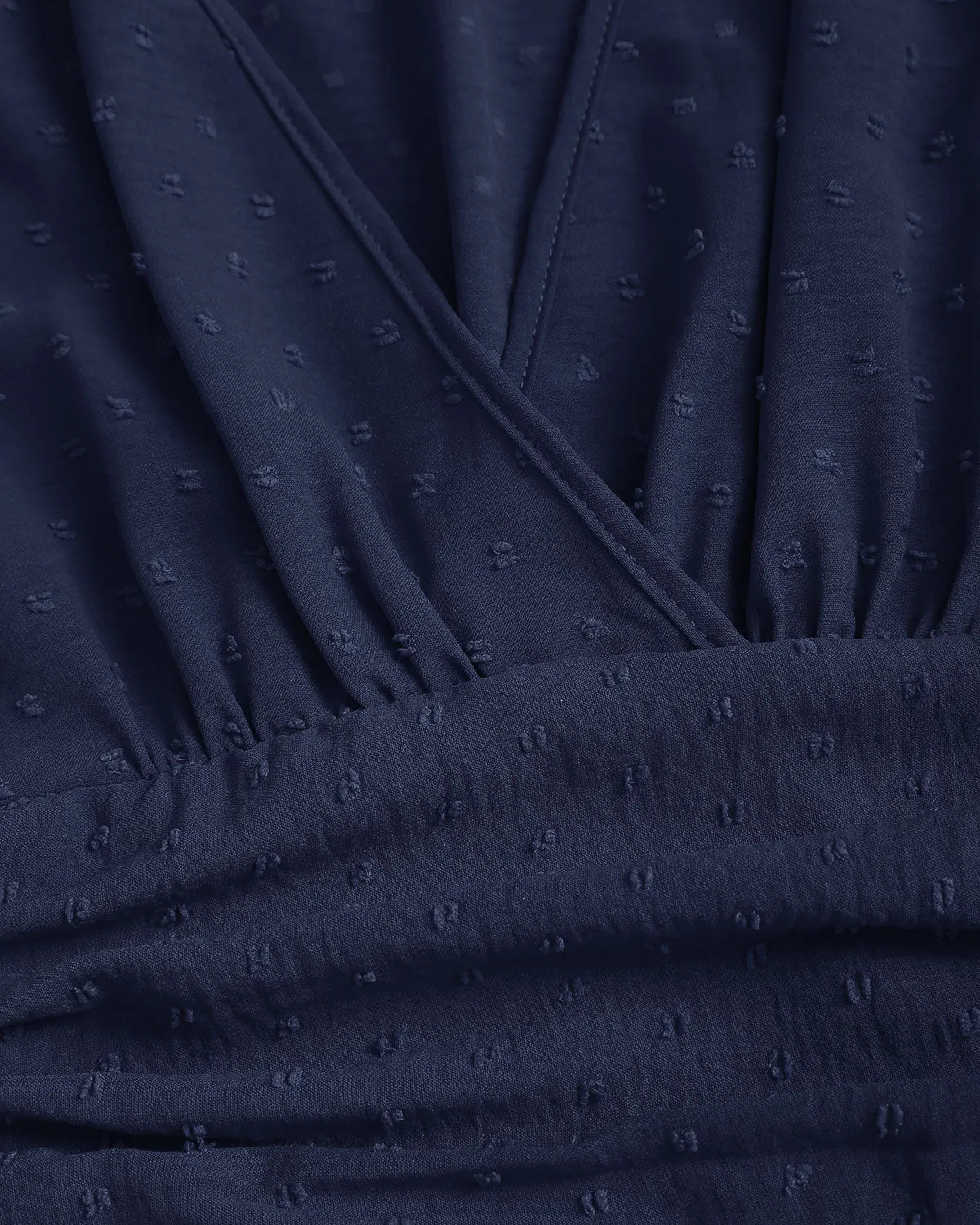 Navy Polka Dot Shirred Midi Dress sold by rihoas product image thumbnail 3