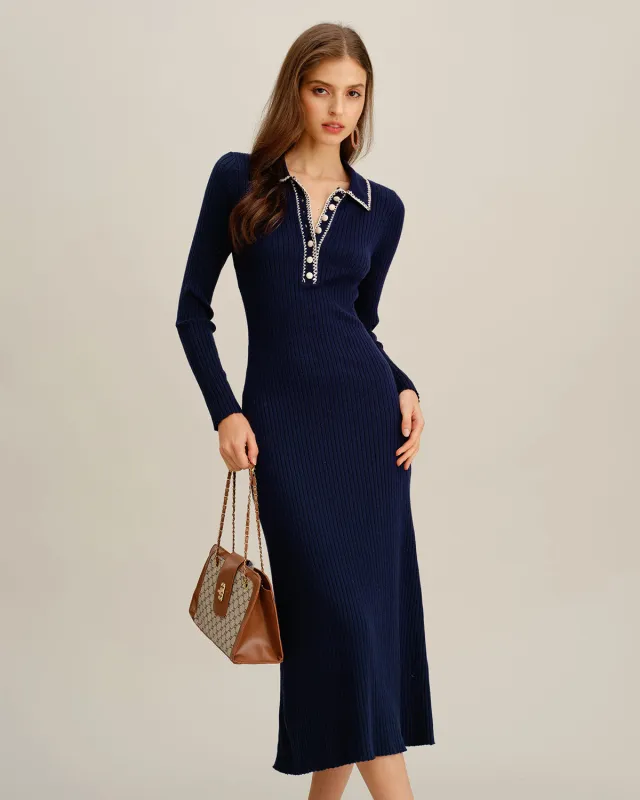 Blue Contrasting Button Sweater Dress sold by rihoas