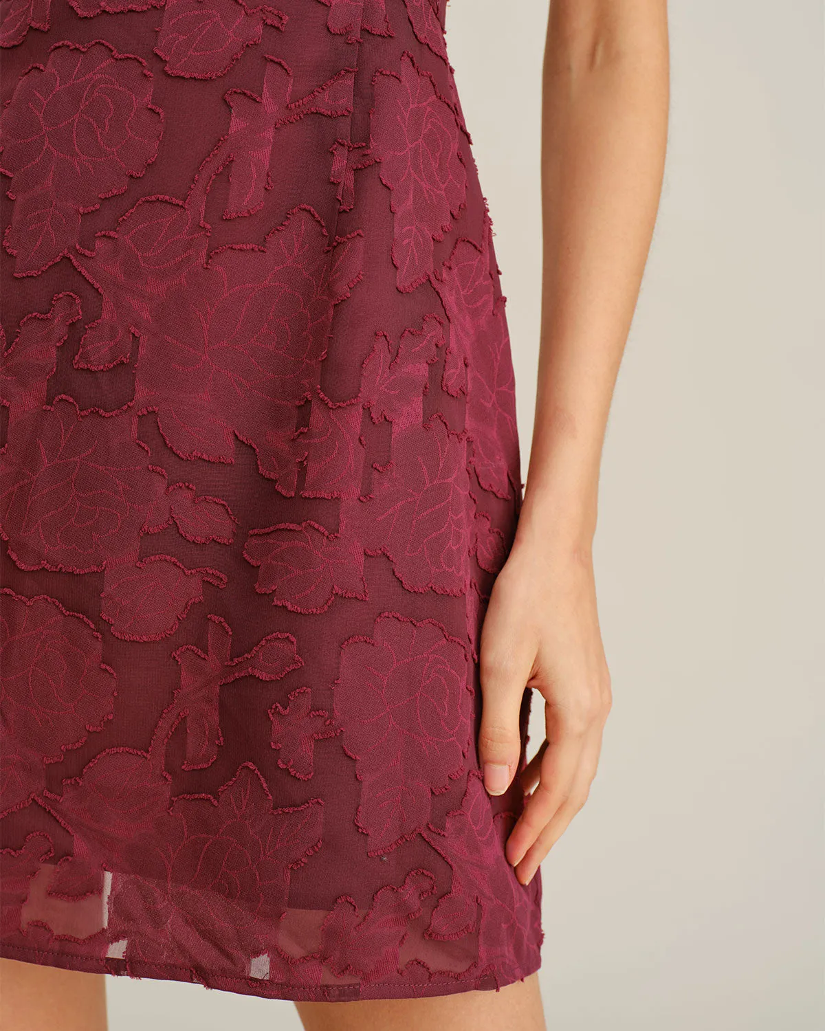 Wine Red Floral Tie Strap Mini Dress sold by rihoas product image thumbnail 2