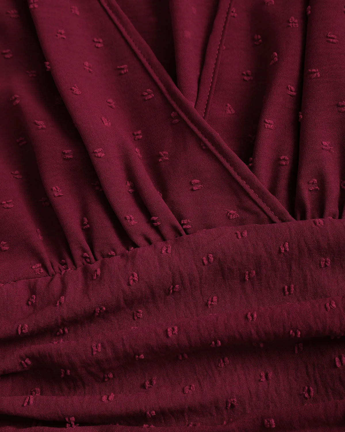 Wine Red Polka Dot Shirred Midi Dress sold by rihoas product image thumbnail 3