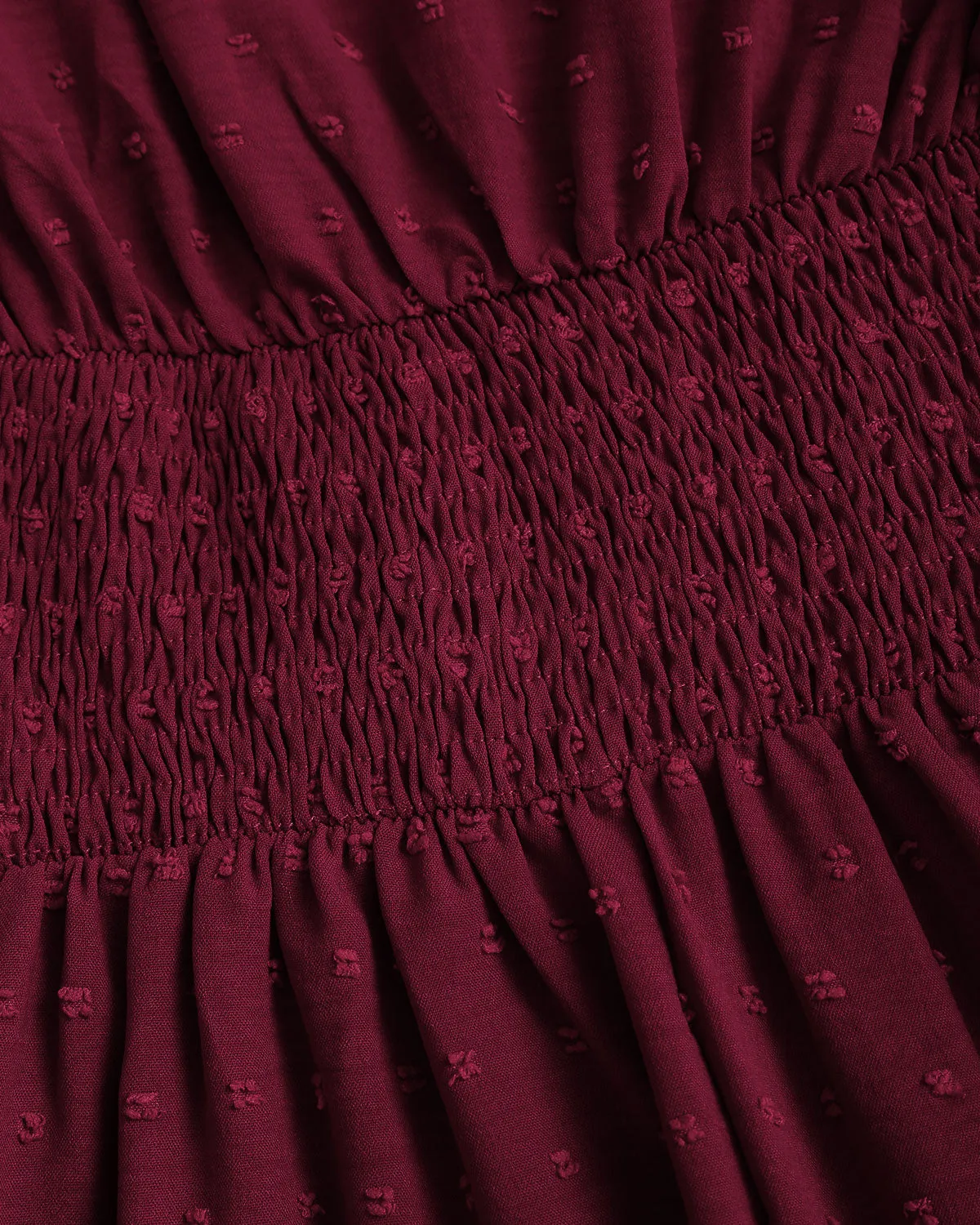 Wine Red Polka Dot Shirred Midi Dress sold by rihoas product image thumbnail 4