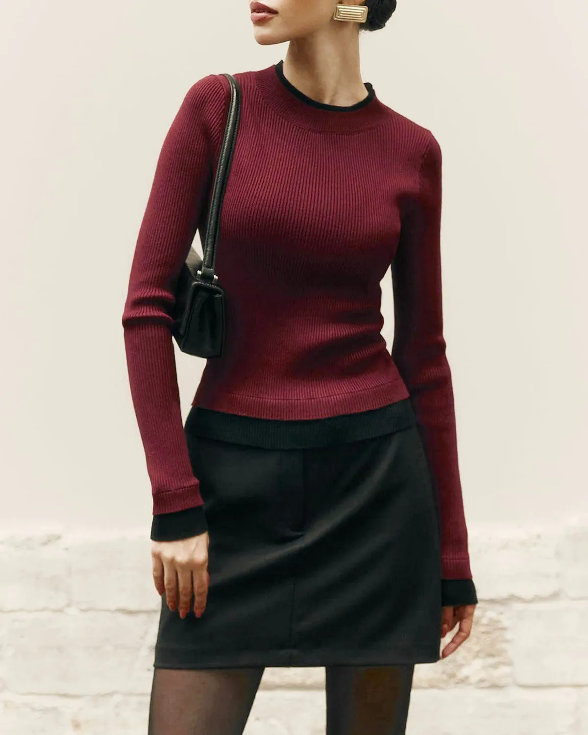 Wine Red Contrasting Knit Tee sold by rihoas product image thumbnail 2