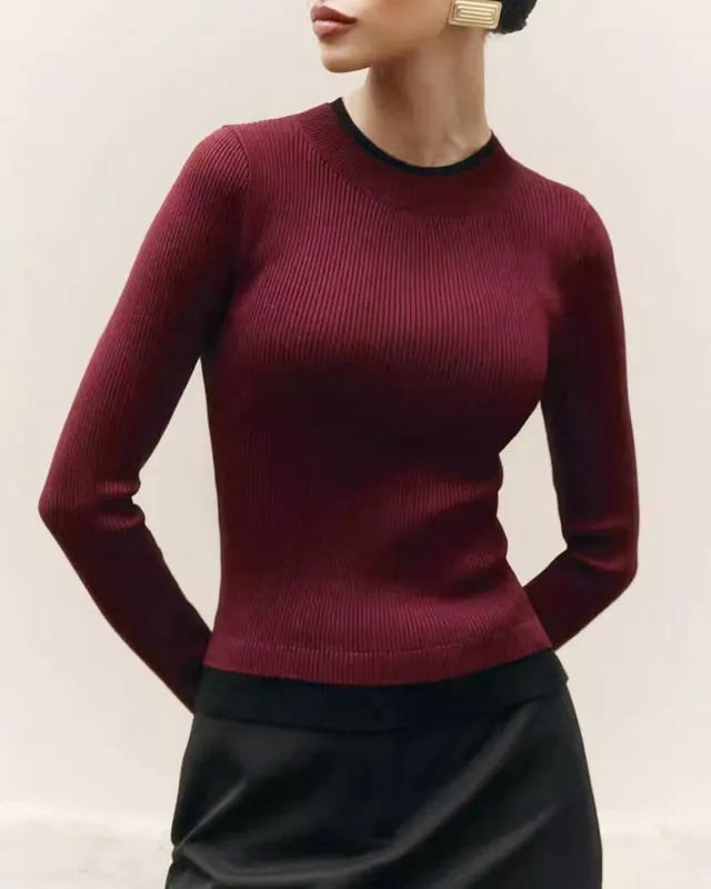 Wine Red Contrasting Knit Tee sold by rihoas