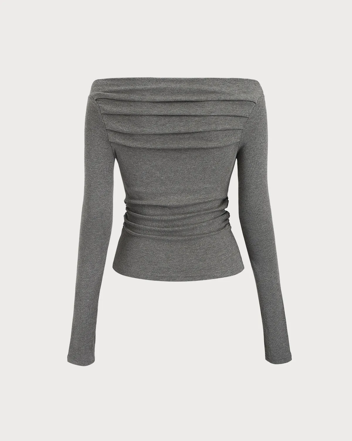 Grey Cowl Neck Ruched Knit Tee sold by rihoas product image thumbnail 2