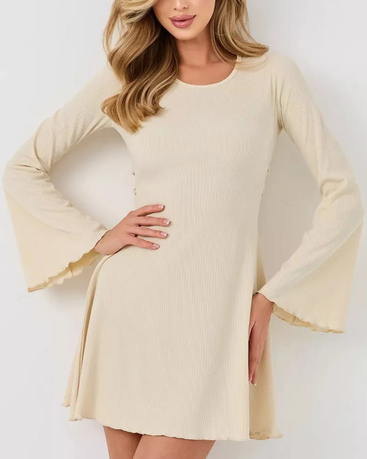 Apricot Bell Sleeve Bodycon Mini Dress sold by rihoas