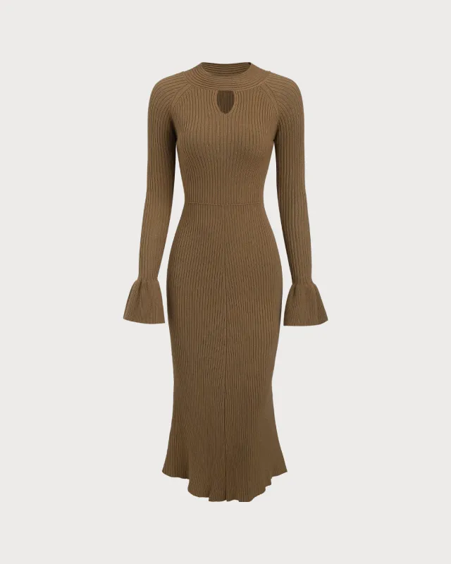 Brown Bell Sleeve Bodycon Sweater Dress sold by rihoas