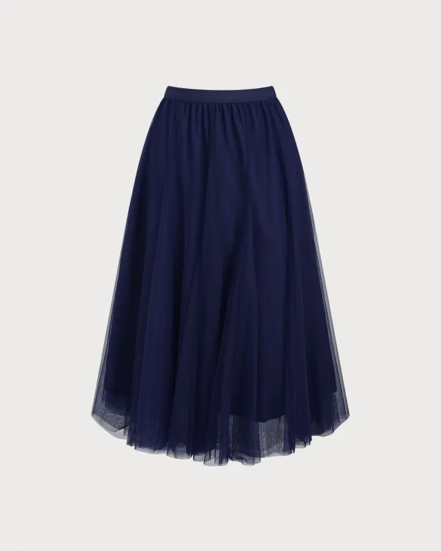 Blue Elastic Waist Mesh Skirt sold by rihoas