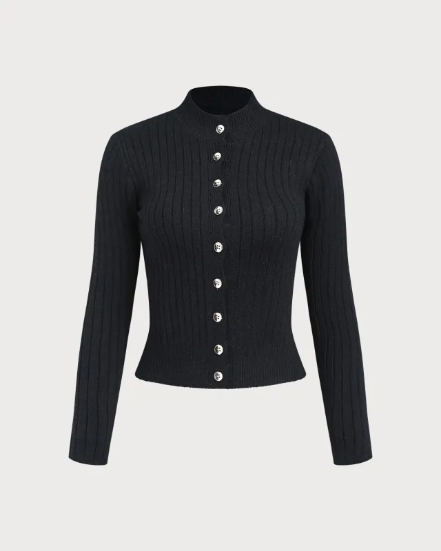 Black Single Breasted Knit Cardigan sold by rihoas
