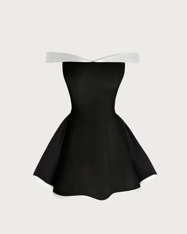 Black Contrasting Strapless A-Line Mini Dress sold by rihoas