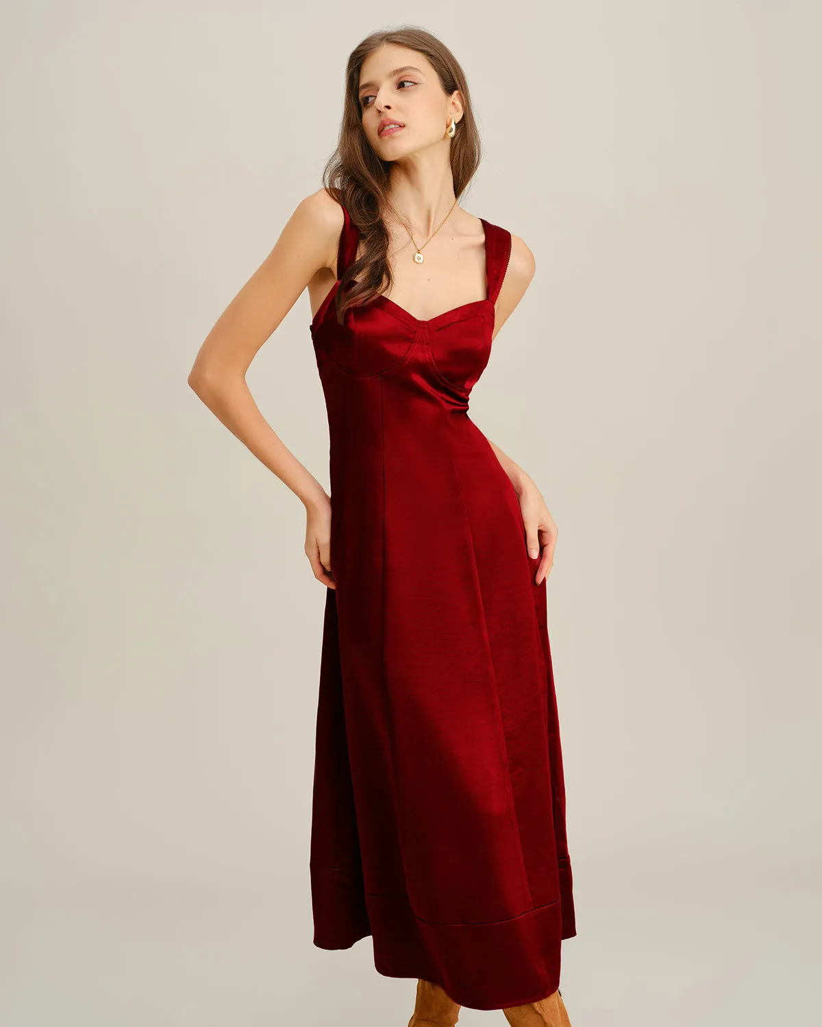 Red Sweetheart Neck A-Line Maxi Dress sold by rihoas product image thumbnail 4