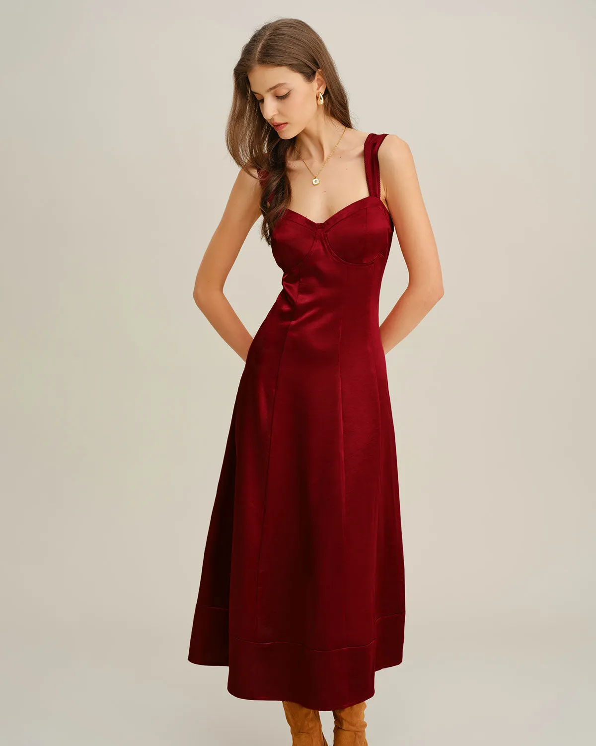 Red Sweetheart Neck A-Line Maxi Dress sold by rihoas product image thumbnail 5