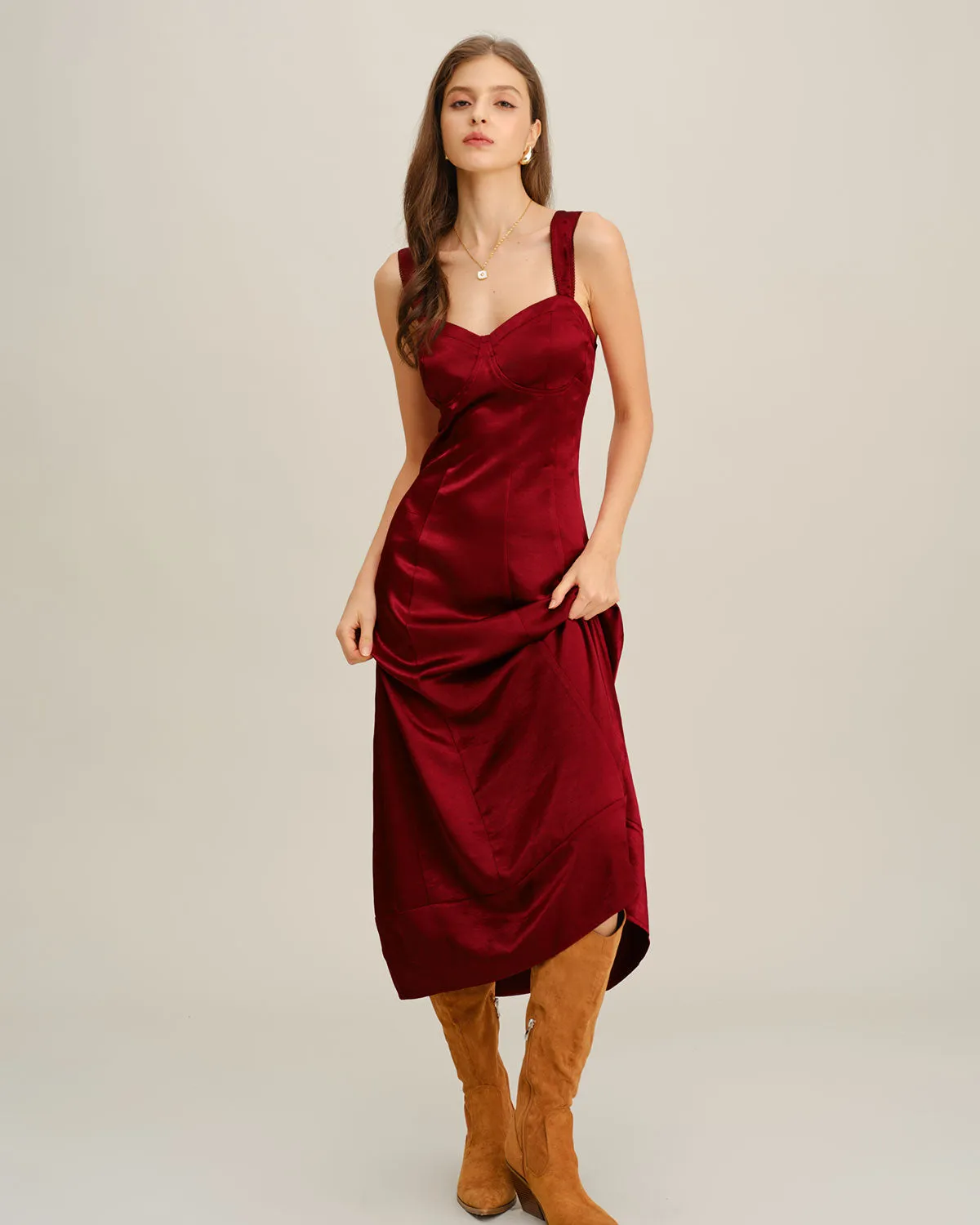 Red Sweetheart Neck A-Line Maxi Dress sold by rihoas