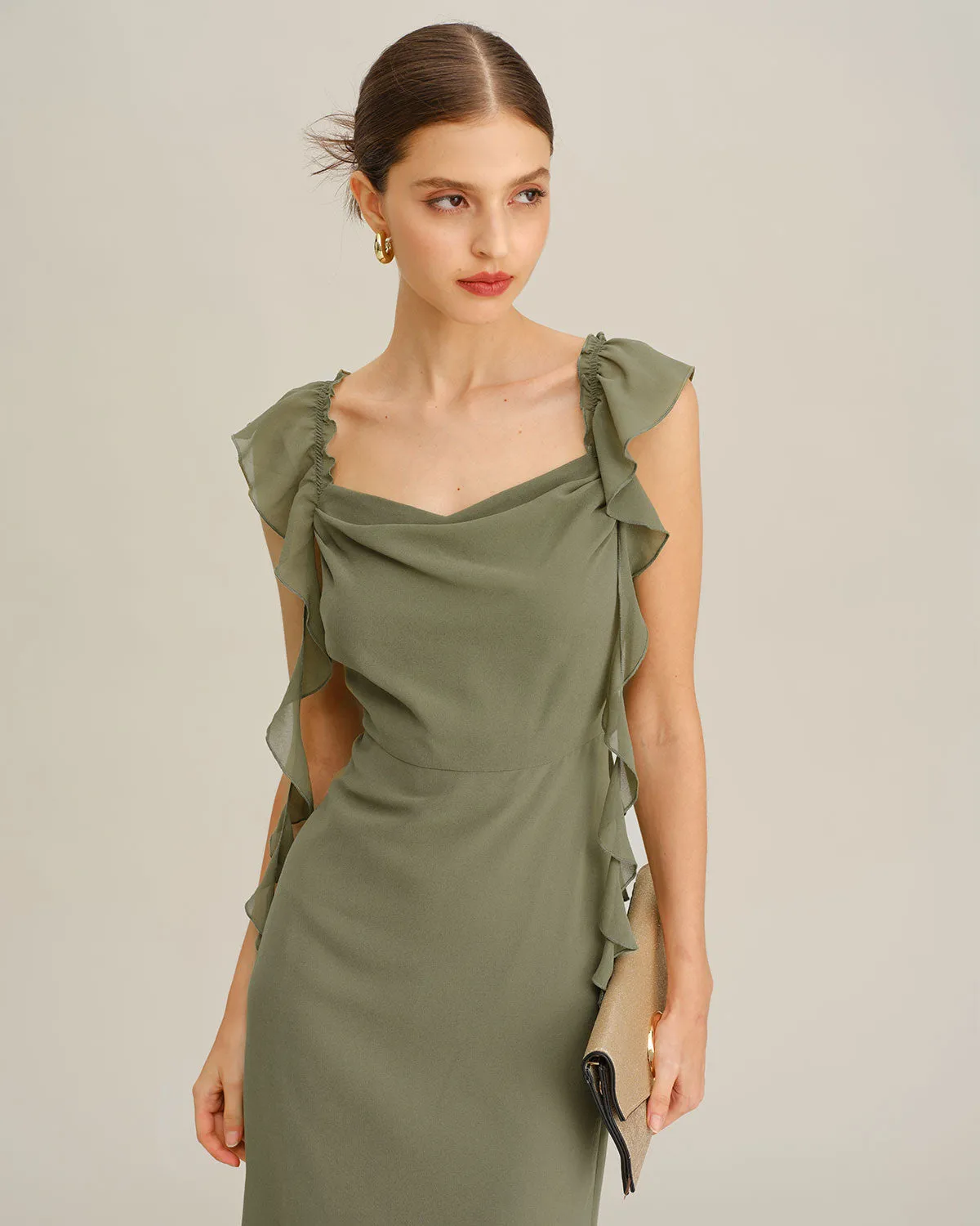 Green Chiffon Cowl Neck Maxi Dress sold by rihoas product image thumbnail 3