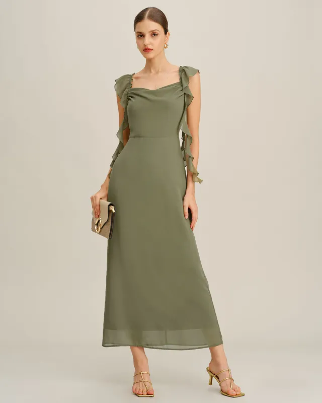 Green Chiffon Cowl Neck Maxi Dress sold by rihoas