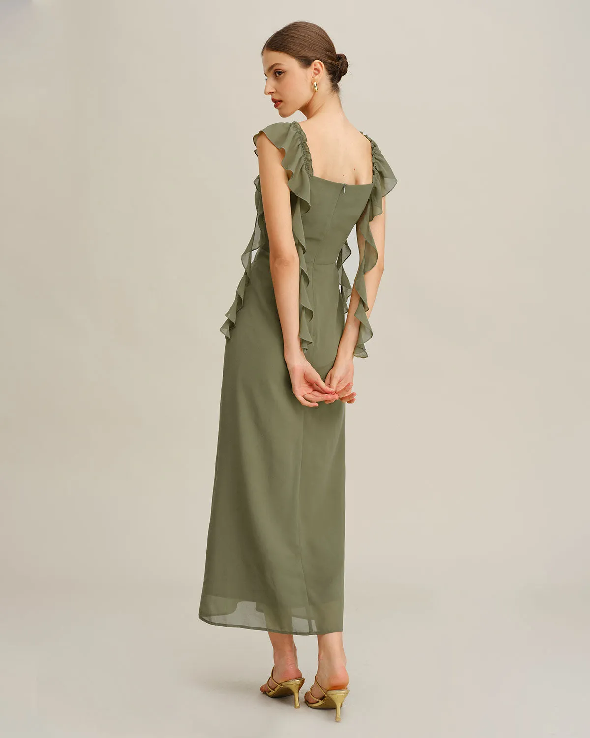 Green Chiffon Cowl Neck Maxi Dress sold by rihoas product image thumbnail 5