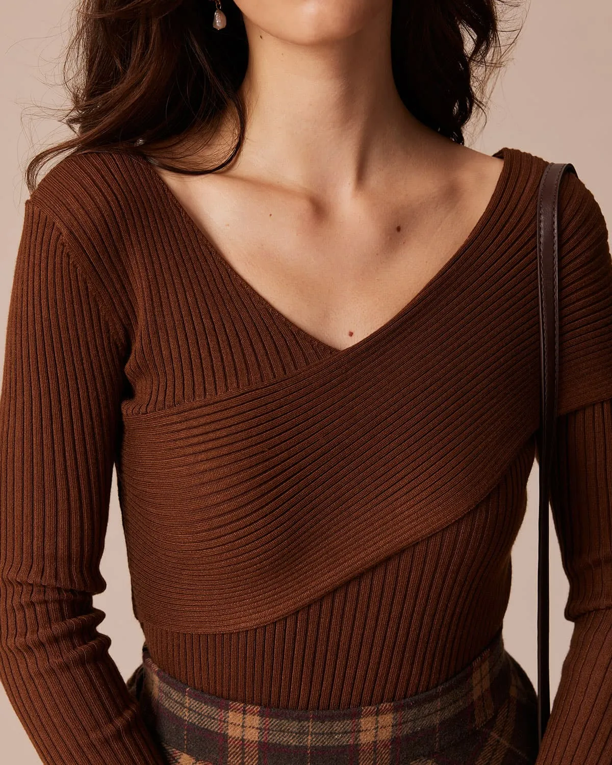 Coffee Ribbed Knit Slim Tee sold by rihoas product image thumbnail 2