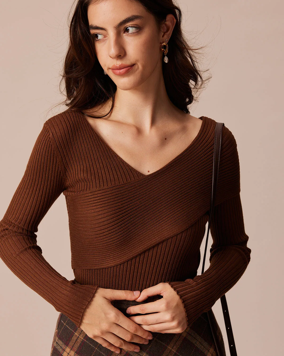 Coffee Ribbed Knit Slim Tee sold by rihoas