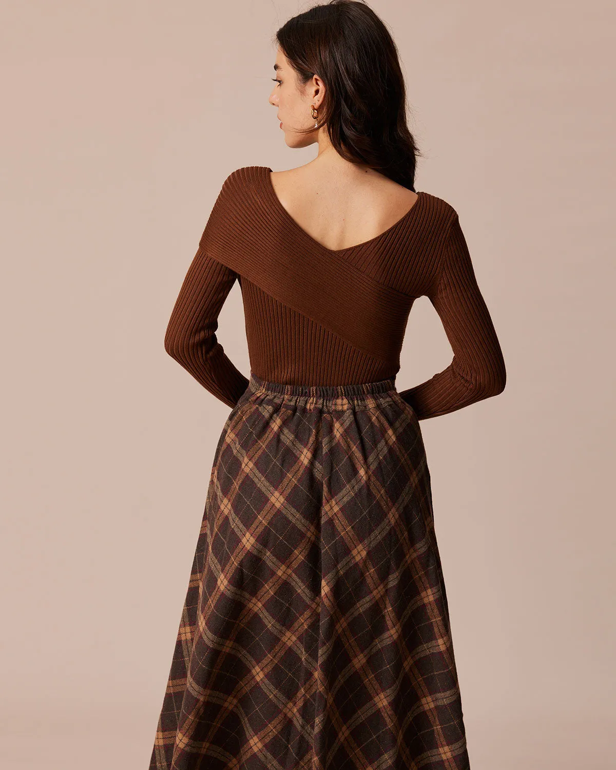Coffee Ribbed Knit Slim Tee sold by rihoas product image thumbnail 4