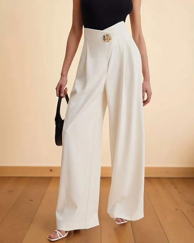White Natural Waisted Straight Pants sold by rihoas