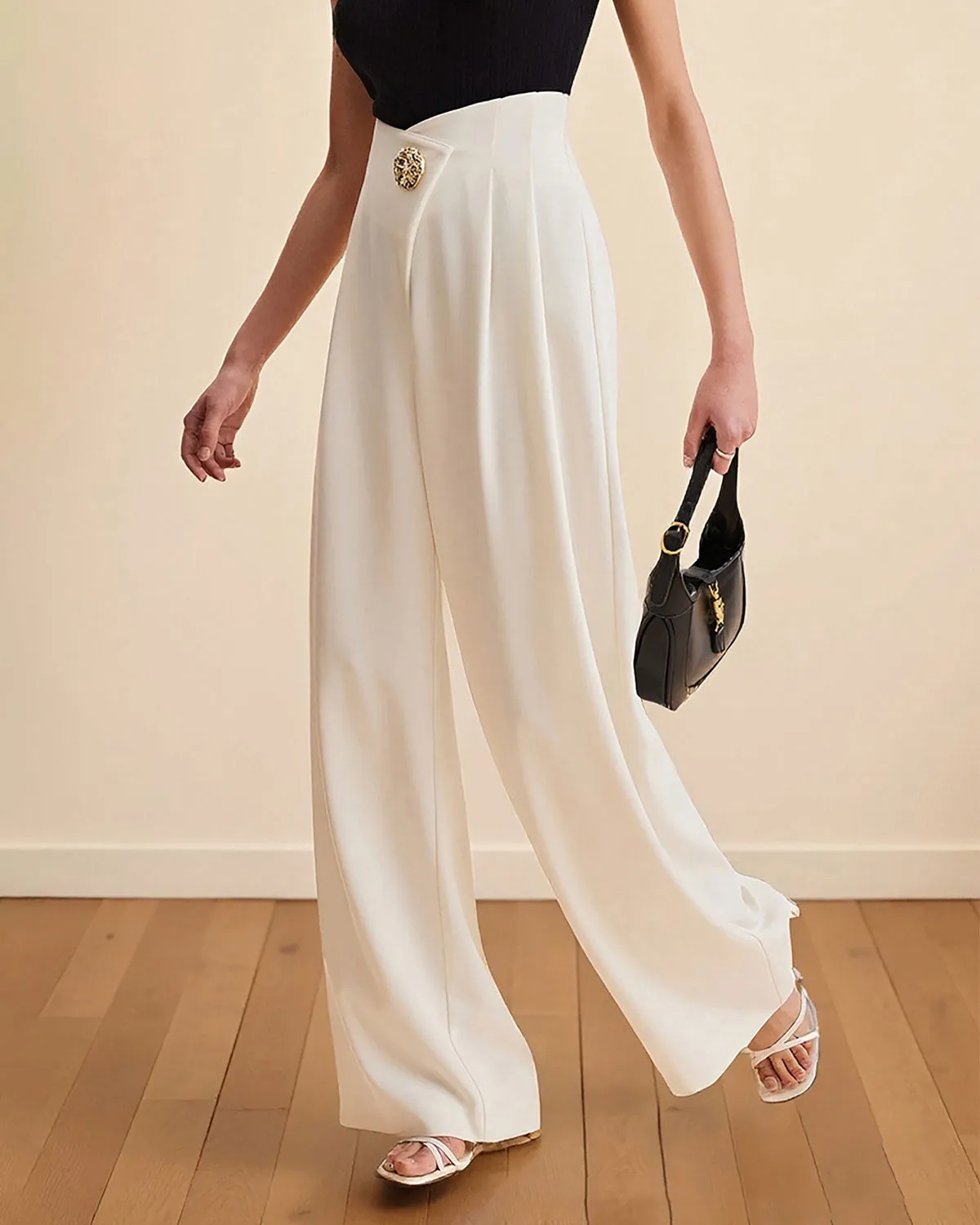White Natural Waisted Straight Pants sold by rihoas product image thumbnail 3