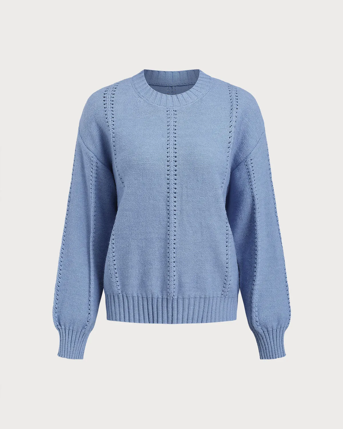 Blue Round Neck Loose Sweater sold by rihoas
