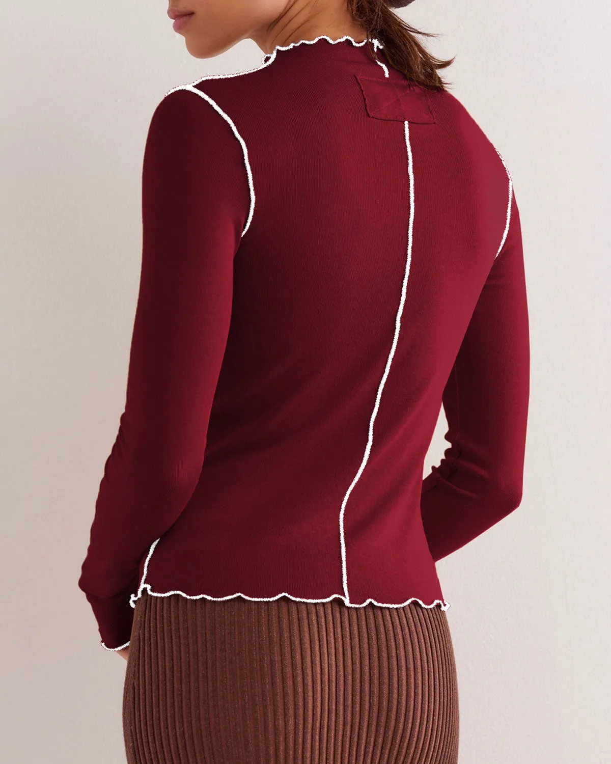 Wine Red Slim Contrasting Tee sold by rihoas product image thumbnail 3