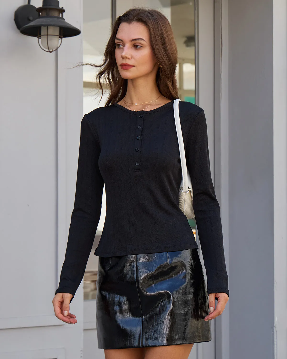 Black Round Neck Slim Knit Tee sold by rihoas product image thumbnail 2