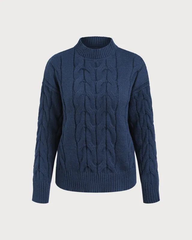 Blue Round Neck Textured Sweater sold by rihoas