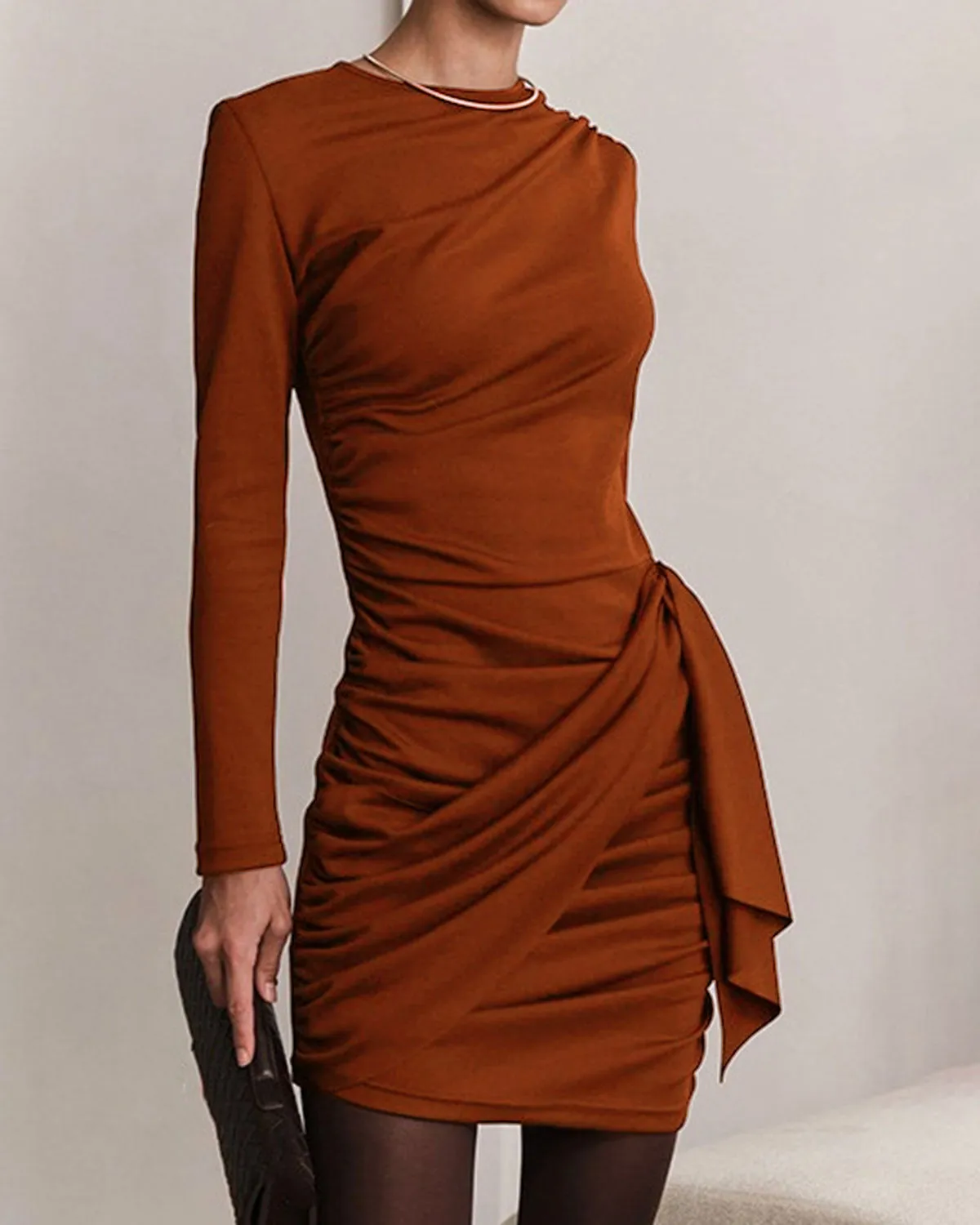 Brown Ruched Mini Dress sold by rihoas