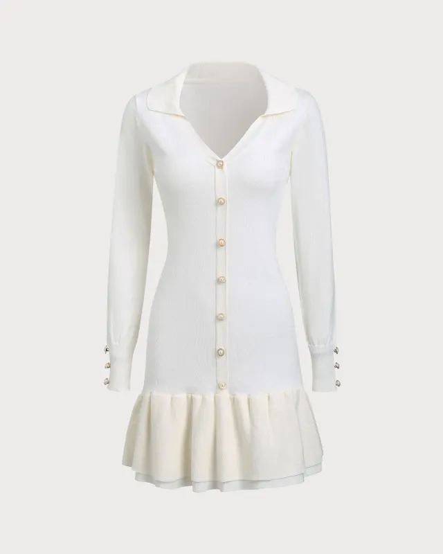 Beige Contrasting V Neck Sweater Dress sold by rihoas