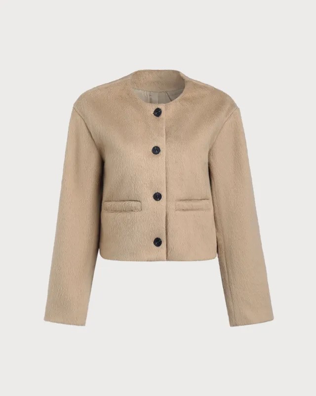 Camel Single Breasted Pockets Jacket sold by rihoas