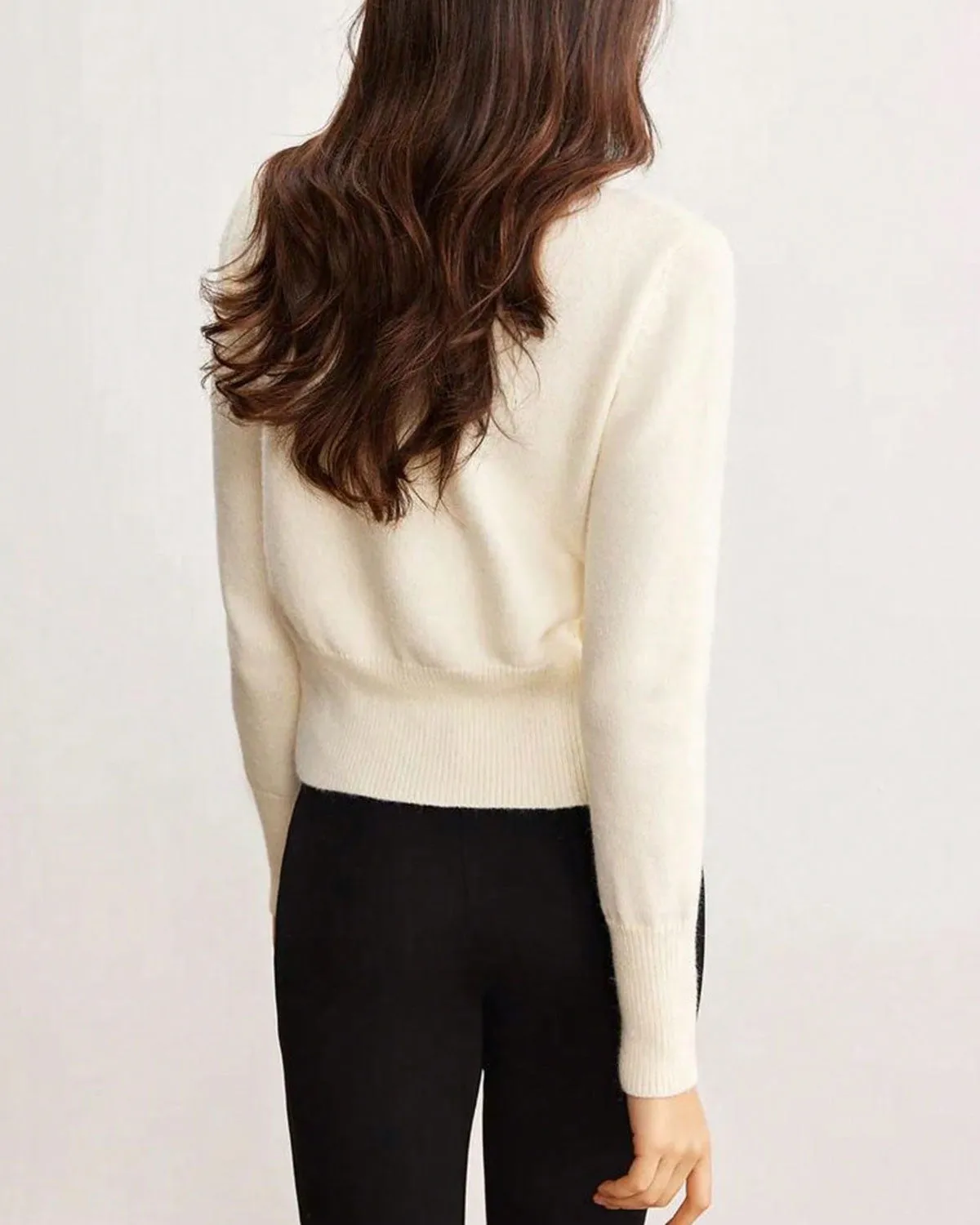 White Round Neck Knit Cardigan sold by rihoas product image thumbnail 5