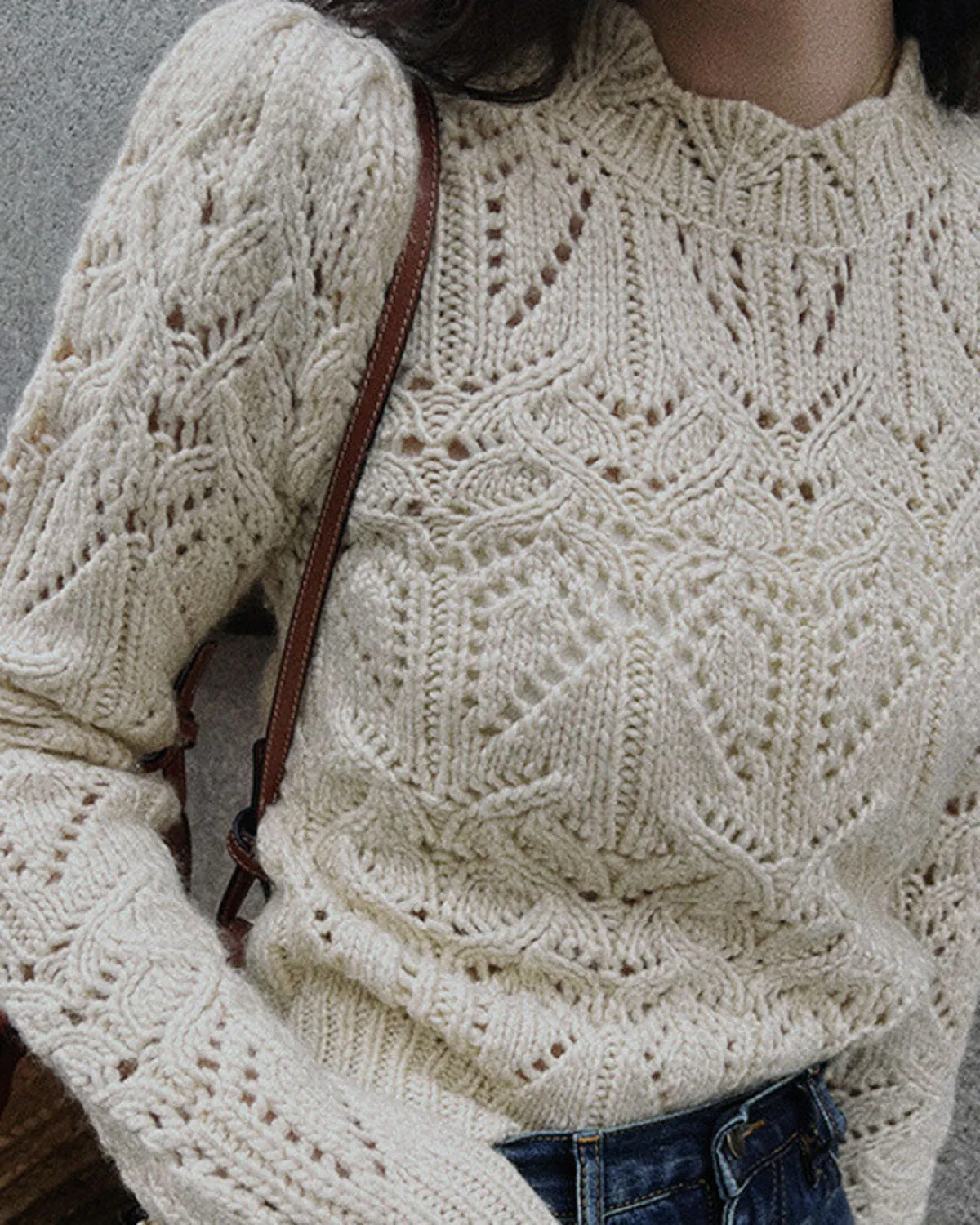 White Round Neck Cut Out Sweater sold by rihoas product image thumbnail 2