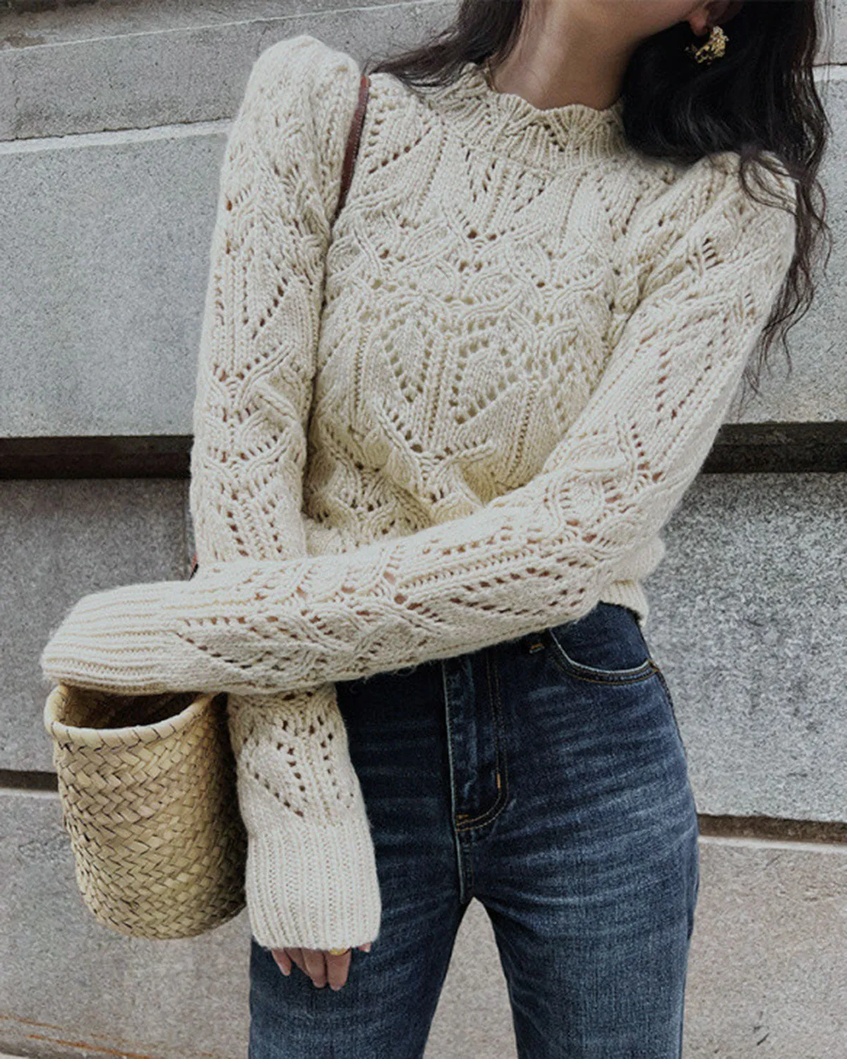 White Round Neck Cut Out Sweater sold by rihoas product image thumbnail 3