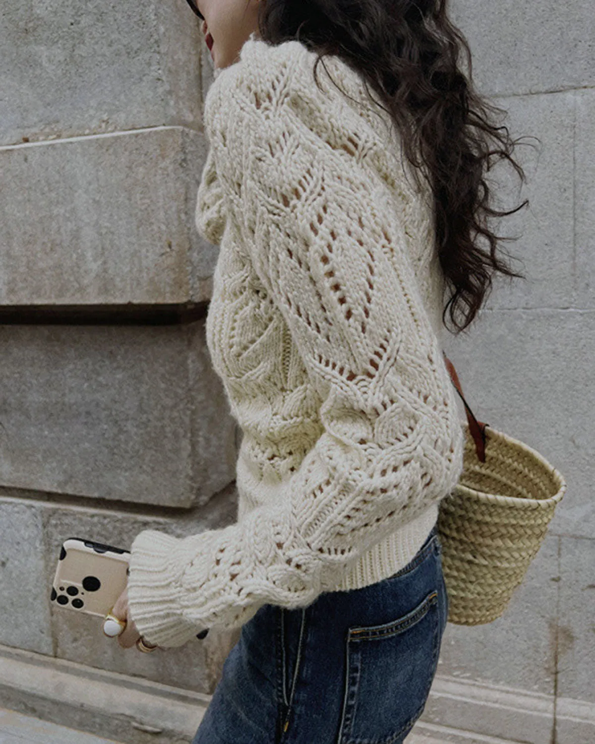 White Round Neck Cut Out Sweater sold by rihoas product image thumbnail 4